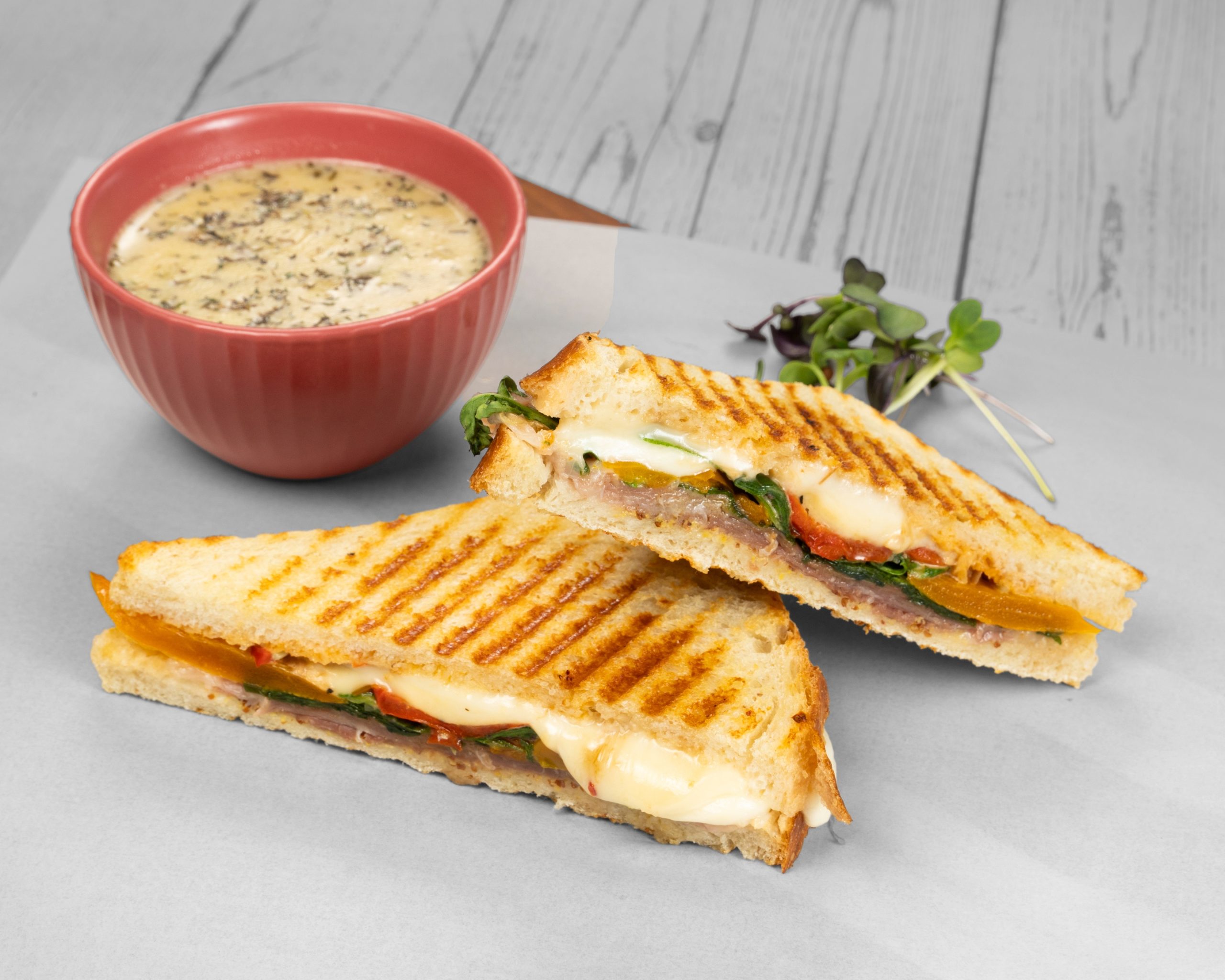 Grilled panini with melted cheese